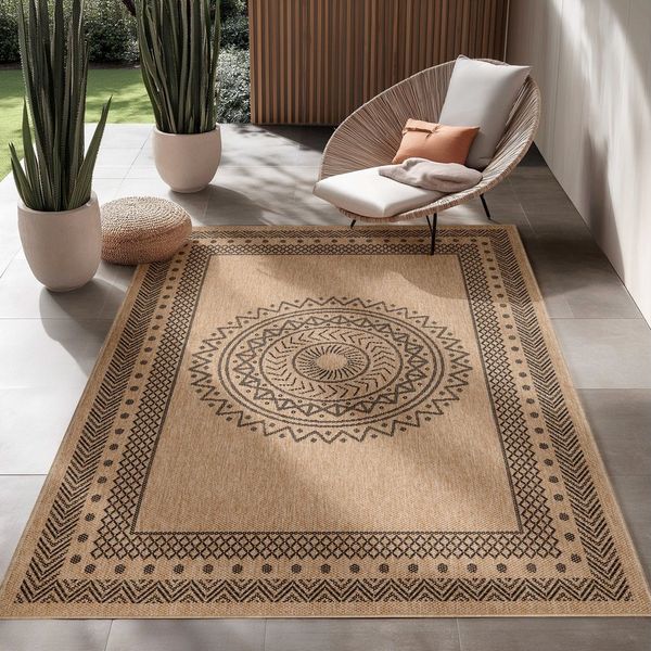 SIMPEX24 Outdoorteppich Vintage Design, Rechteckig, Höhe: 5 mm, Outdoor Teppich Vintage Design Natur Optik für Küche Balkon Terrasse