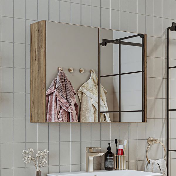Roomart ATRIA-85 Badmöbel - nur Spiegelschrank - H 60 x B 17 x T 80 cm • Eiche