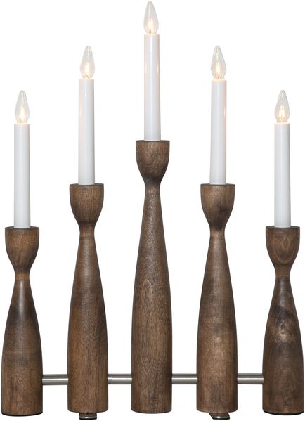 Kerzenleuchter ,Midja', LED, 5-armig, Holz in Wallnuss-Optik