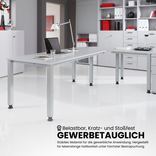 bümö manuell höhenverstellbarer Schreibtisch 200x100 cm in Eiche - PC Tisch höhenverstellbar & groß, höhenverstellbarer Tisch Büro, großer Computertisch verstellbar, Q-Serie, QS-2E-E Bild 2