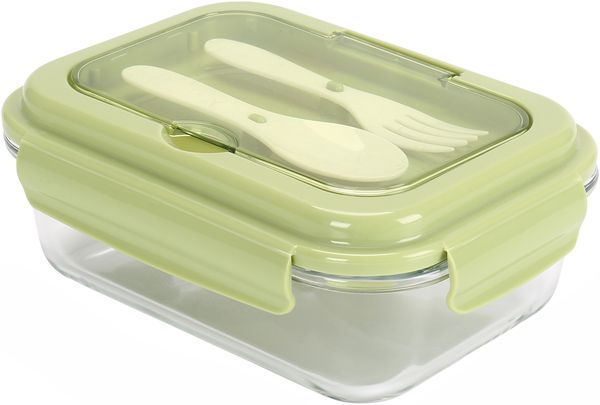 Lunchbox aus Glas mit Besteck - 1L, Brotdose für Schule & Büro