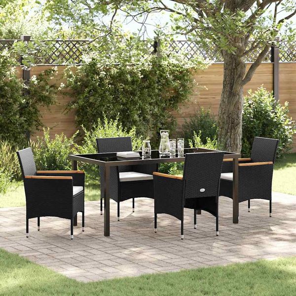 vidaXL Garten Essgruppe mit Kissen 5 pcs Schwarz Poly-Rattan 3379754