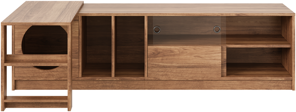 Drehbarer TV-Schrank 180/260 x 40 x 50 cm, erweiterbar, aus Holzwerkstoff und gehärtetem Glas, walnussfarben Bild 10