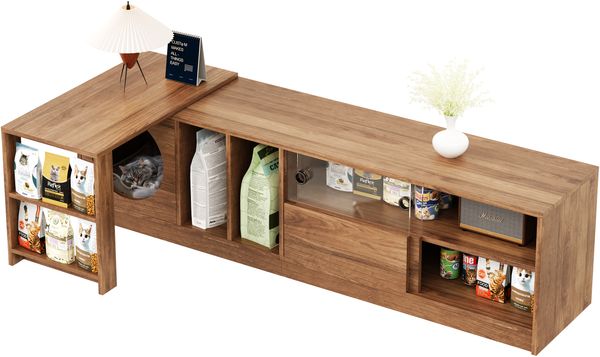 Drehbarer TV-Schrank 180/260 x 40 x 50 cm, erweiterbar, aus Holzwerkstoff und gehärtetem Glas, walnussfarben Bild 7