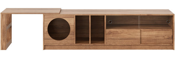 Drehbarer TV-Schrank 180/260 x 40 x 50 cm, erweiterbar, aus Holzwerkstoff und gehärtetem Glas, walnussfarben Bild 9
