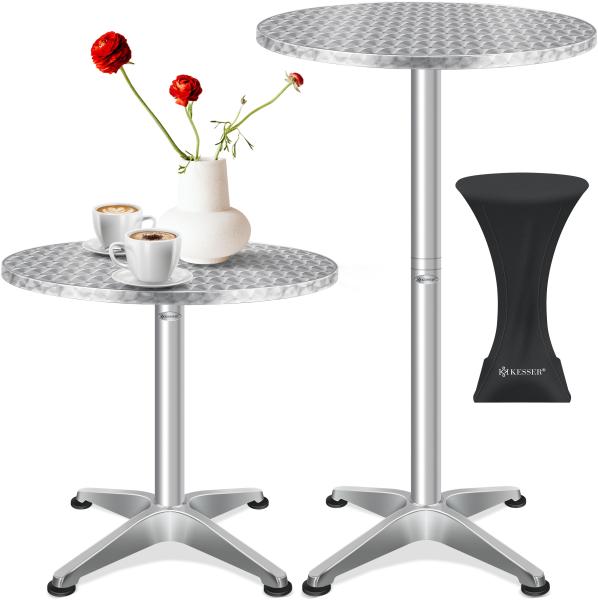 KESSER® 2in1 Stehtisch Bistrotisch Aluminium Edelstahlplatte | höhenverstellbar | 70cm / 115cm | Partytisch Tisch | In- & Outdoor | Hochzeit | Empfangstisch | 4 Standfüße und Regencover Silber, Ø 60 cm, 1er Set