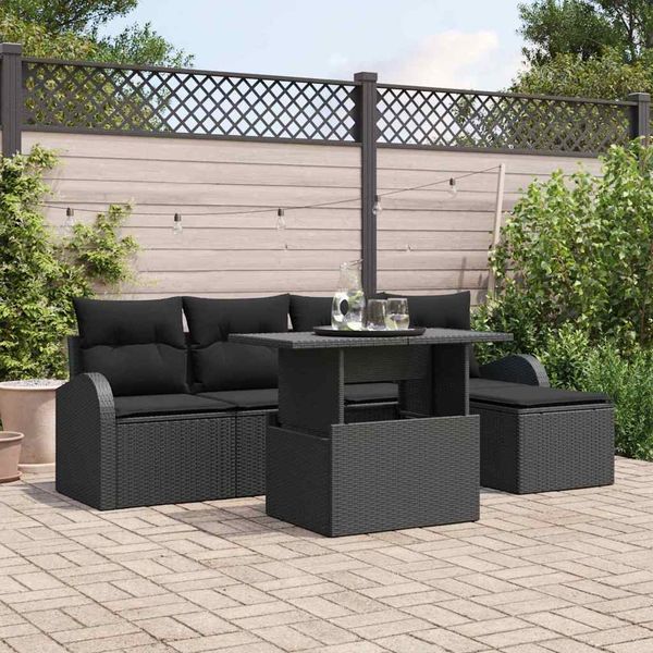 vidaXL Garten-Sofa-Set mit Kissen 6 pcs Schwarz Poly-Rattan 3348629
