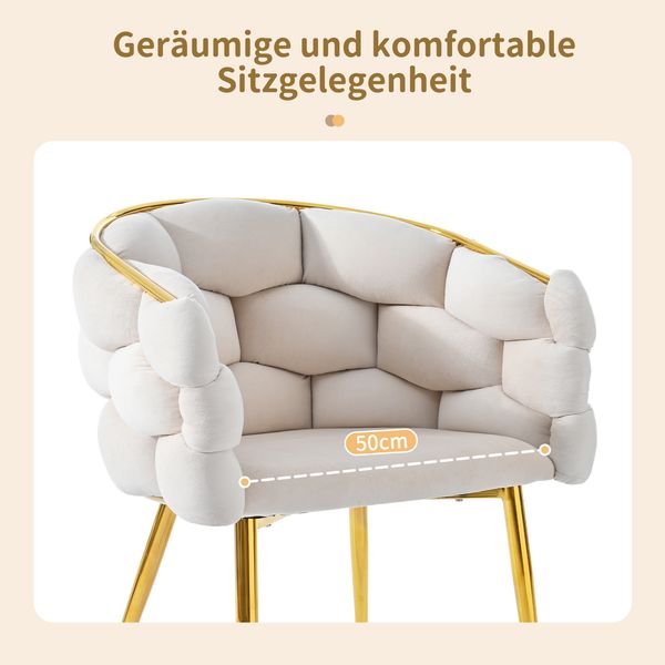 Esszimmerstuhl 50x47x80 cm, 1 Stück, Samt in Beige, gepolstert mit goldenem Rückendetail Bild 10
