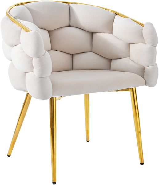 Esszimmerstuhl 50x47x80 cm, 1 Stück, Samt in Beige, gepolstert mit goldenem Rückendetail Bild 6
