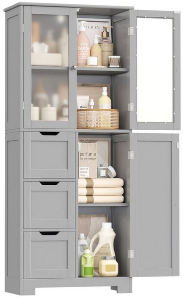 HOMECHO Hochschrank Badezimmerschrank mit 3 Türen und 3 Schubladen