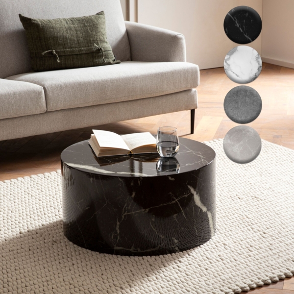 FINEBUY Couchtisch FB72764 (MONOBLOC 60x60x30 cm MDF Hochglanz Marmor Optik), Sofatisch, Kaffeetisch Klein Rund Bild 7