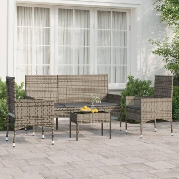 vidaXL 4-tlg. Garten-Lounge-Set mit Kissen Grau Poly Rattan 319501