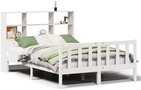 vidaXL Massivholzbett mit Regal ohne Matratze Weiß 140x190 cm Kiefer 3321697