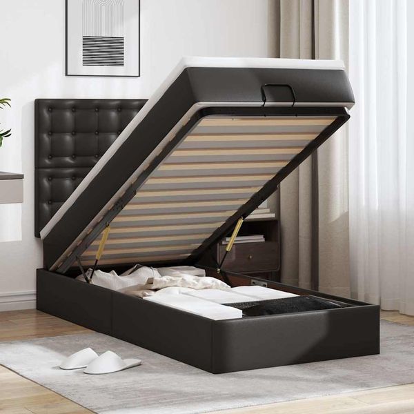 vidaXL Ottoman-Bett mit Matratze & LEDs Schwarz 100x200 cm Kunstleder 3313835