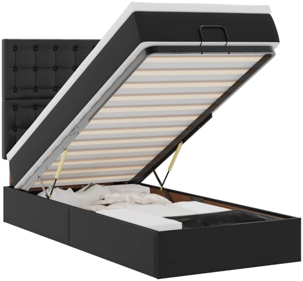 vidaXL Ottoman-Bett mit Matratze & LEDs Schwarz 100x200 cm Kunstleder 3313835
