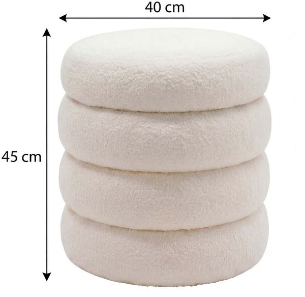 Sitzhocker mit Stauraum aus Teddy Stoff 40cm Creme Rund - Design Boho Stoffhocker mit abnehmbarem Deckel - Polsterhocker Schminktisch Hocker - Beistellhocker für Wohnzimmer Handmade Bild 4