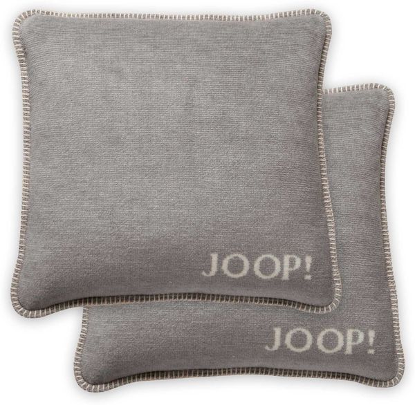 JOOP! Kissenhülle, 2er Pack - MDF Melange Doubleface, Logo Hellgrau 50x50cm