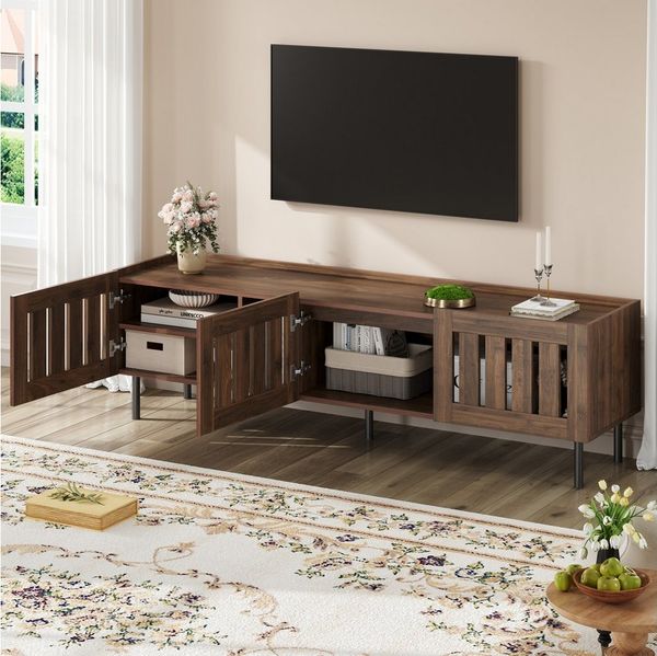 Merax Lowboard mit durchbrochenen Holzleisten (TV-Schrank TV-Möbel Fernsehtisch Fernsehschrank, 1 St), TV-Ständer mit drei Türen und großzügigem Stauraum, 160x40x47cm