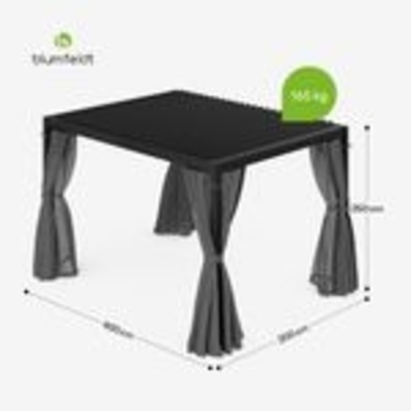 Blumfeldt Pergola 3x4 m - Verstellbares Lamellendach, Wasserdicht & Winterfest, Inkl. Vorhänge & Moskitonetze, UV-Schutz, Aluminium-Rahmen, Schwarz Bild 8