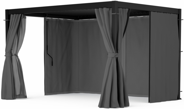 Blumfeldt Pergola 3x4 m - Verstellbares Lamellendach, Wasserdicht & Winterfest, Inkl. Vorhänge & Moskitonetze, UV-Schutz, Aluminium-Rahmen, Schwarz