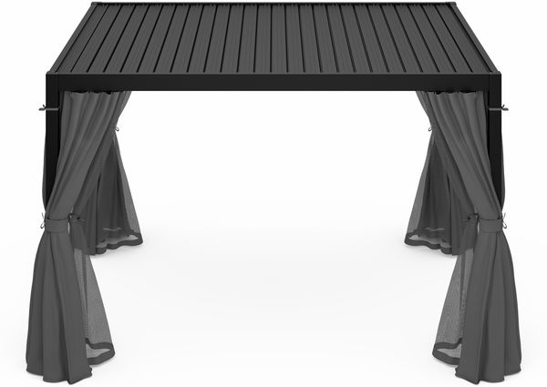 Blumfeldt Pergola 3x4 m - Verstellbares Lamellendach, Wasserdicht & Winterfest, Inkl. Vorhänge & Moskitonetze, UV-Schutz, Aluminium-Rahmen, Schwarz Bild 3