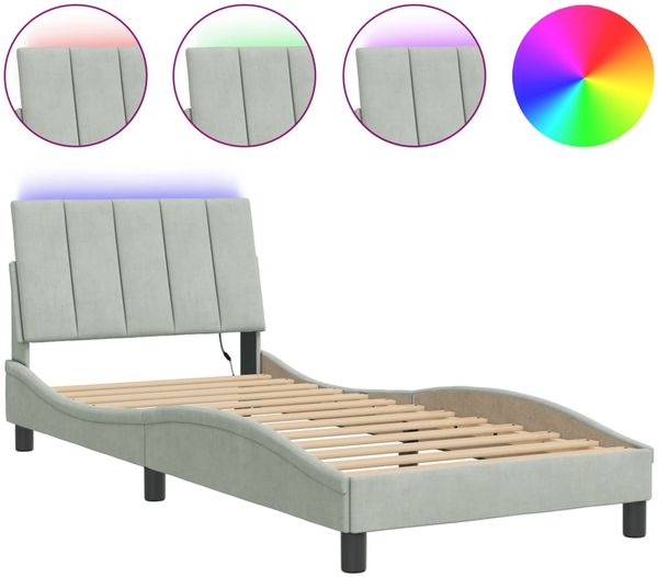Einzelbettgestell Design für Erwachsene mit LED ohne Matratze Hellgrau 80x200 cm Samt d3554e