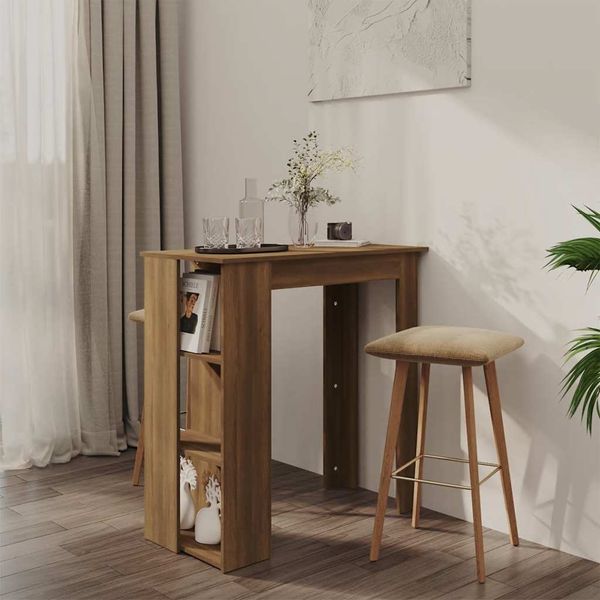 Bartisch, Stehtisch, Bistrotisch mit Regal Braun Eiche 102x50x103,5 cm Holzwerkstoff