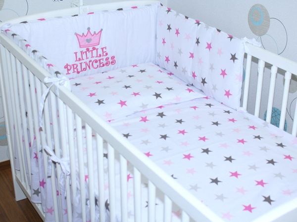 Primawela Babybettwäsche Baby Bettset -5-6 teiliges Set mit Chiffon Himmel Nestchen - Princess, 6 teilig