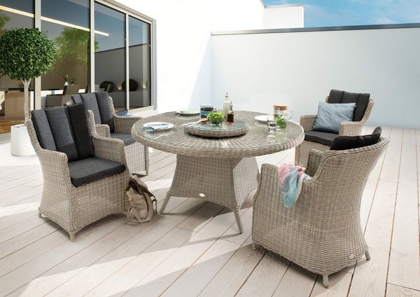 Destiny Garten-Essgruppe LUNA, (Set, 14-tlg, 4x Sessel, 1x Tisch Ø 150x75cm mit Drehteller, inkl. Auflagen), Aluminium, Polyrattan
