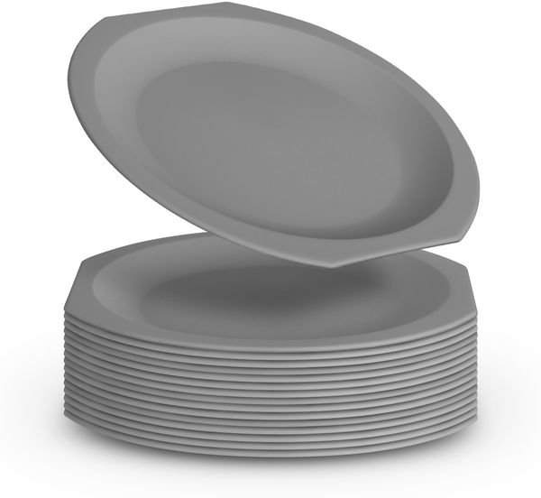 Plastikteller Mehrweg Bruchfester PP Kunststoff ( Ø23cm ) Grau 16er-Pack