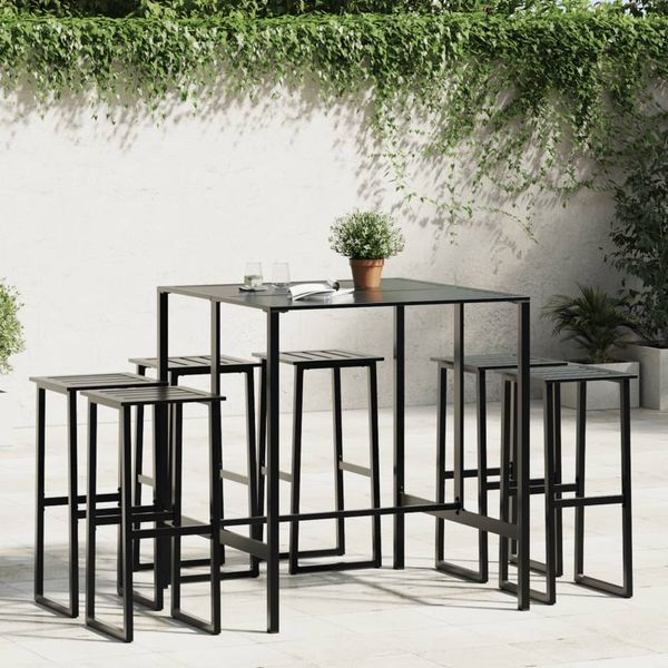 vidaXL 7-tlg. Gartenbar-Set Schwarz Pulverbeschichteter Stahl 3283753