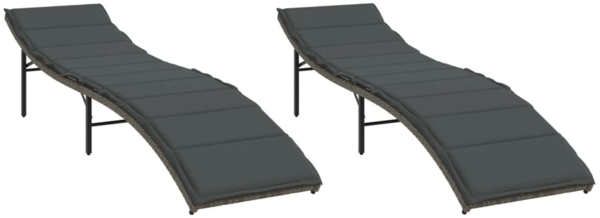 vidaXL Sonnenliegen 2 Stk. mit Auflagen Grau Poly Rattan 3277303