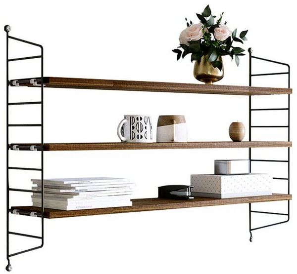 SURFOU Wandregalhalter Wandregal Hängeregal Bücherregal hängend mit 3 Regalböden, Holzregal für Dekoration und Aufbewahrung Bücherregal 52*60cm, Wohnzimmer Regal mit Stahlrahmen Küchenregal Modulares Metallregal