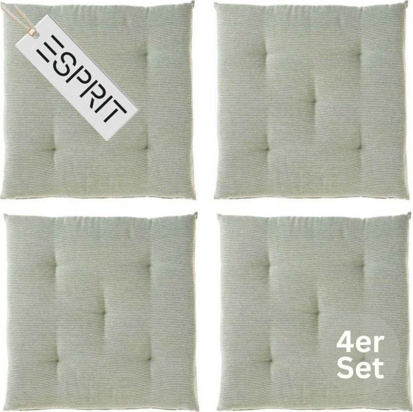 Esprit Stuhlkissen NEEDLESTRIPE Sitzkissen, 40 x 40 cm - 4er Set in Grün