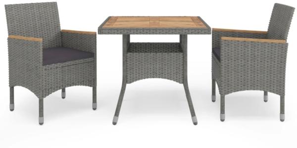 vidaXL 3-tlg. Garten-Essgruppe Grau Poly Rattan und Akazienholz 3058317