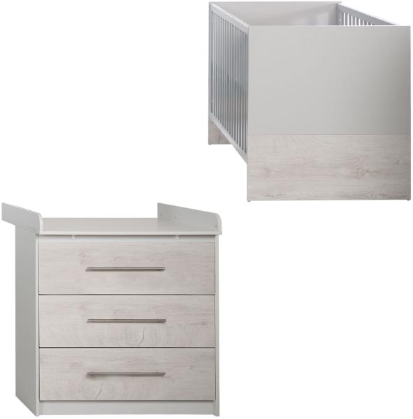 roba Kinderzimmerset 'Maren 2' 2-teilig - Bett 70 x 140 - Wickelkommode schmal - Lichtgrau