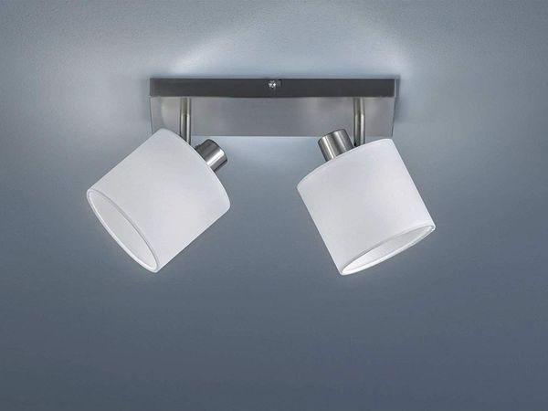 LED Deckenstrahler 2-flammig Silber, Stoffschirme Weiß, Breite 28cm