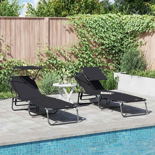Klappbare Sonnenliege 2 pcs, Gartenliege Schwarz 190 x 57 x 81 cm Oxford