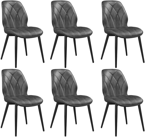 Yaheetech Esszimmerstühle 6er Set Küchenstühle gepolstert Metallbeine bis 136 KG Belastbar Polsterstuhl für Küche/Esszimmer/Schlafzimmer/Restaurant Dunkelgrau/Kunstleder