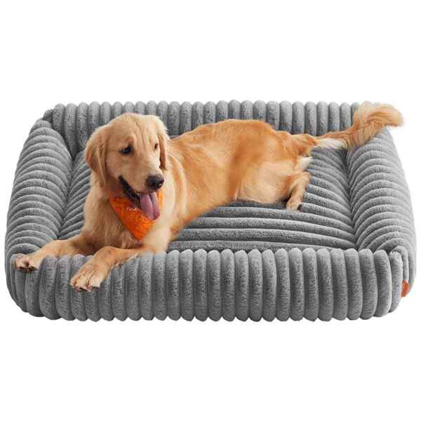 FEANDREA Hundebett, orthopädisches Hundekörbchen, Hundekissen waschbar, weiche Polsterung, 120 x 85 x 23 cm, grau