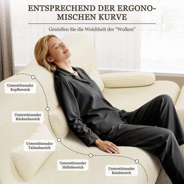 Lexzurn Ecksofa Ecksofa mit Schlaffunktion 250 x 170 x 76 cm, L-förmige Couch aus Cord, Memory-Schaumstoff, Tiefer Sitzfläche, Modulares Sofa mit Chaiselongue für Wohnzimmer und Schlafzimmer