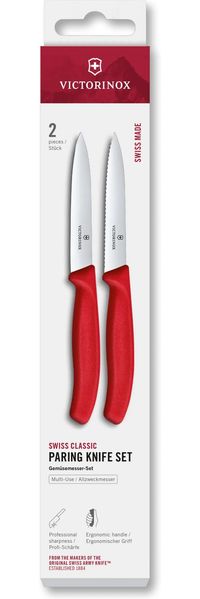 Victorinox Swiss Classic, Tomaten- und Gemüsemesser-Set, 2teilig, Extra Scharfe Klinge, Kunststoffgriff, Rostfreier Stahl, Swiss Made, Rot