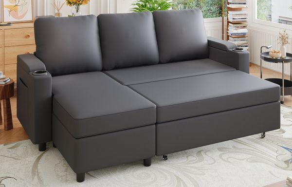 HOMALL Ecksofa Multifunktionaler Stauraum Ausziehbares L-förmiges Schlafsofa, Integrierter spritzwassergeschützter Getränkehalter, Seitentaschen, internes Staufach