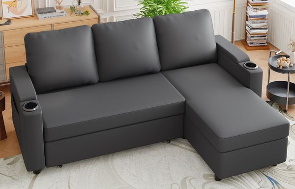 HOMALL Ecksofa Multifunktionaler Stauraum Ausziehbares L-förmiges Schlafsofa, Integrierter spritzwassergeschützter Getränkehalter, Seitentaschen, internes Staufach