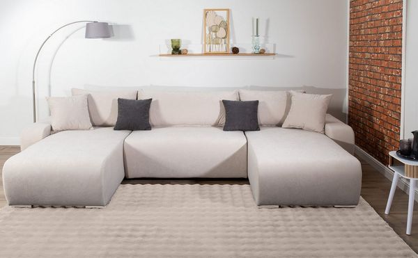 COLLECTION AB Wohnlandschaft Paola U-Form, B: 314 cm, Bettfunktion, Bettkasten & 4 Zierkissen, Federkern