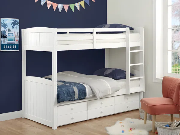 Vente-unique - ANCHISE Bett Holz, Platte Weiß - B 97 cm x H 155 cm x L 198 cm