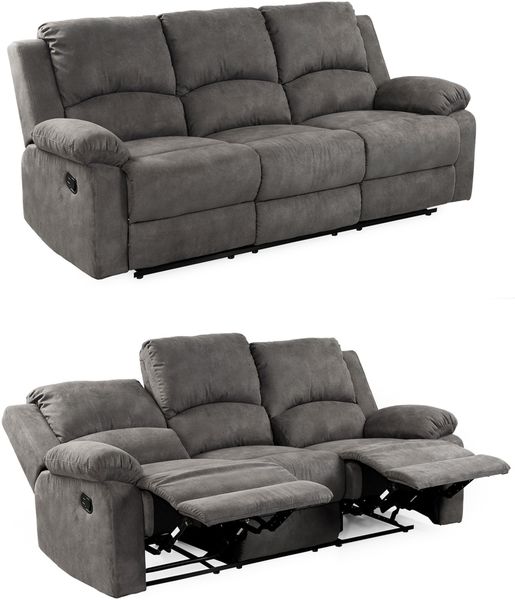 3-SITZER-RELAXSOFA Federkern, Liegefunktion verstellbar durch halbautomatische Relaxfunktion B204/T87/H97 cm, Mikrofaser Vintage Anthrazit