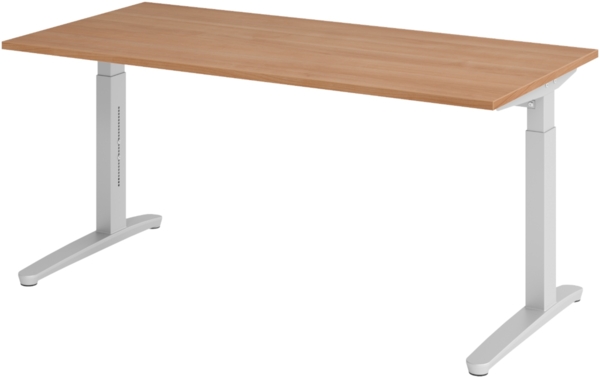 bümö manuell höhenverstellbarer Schreibtisch 160x80 in Nussbaum, Gestell in silber - PC Tisch höhenverstellbar & groß, höhenverstellbarer Tisch Büro, großer Computertisch verstellbar, X16-N-SS