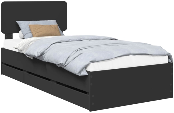 vidaXL Bettrahmen mit Schubladen Schwarz 90 x 190 cm Ingenieurs Holz 3412221