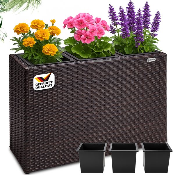 Deuba Poly Rattan Blumentopf Wasserabfluss Innentöpfe Braun